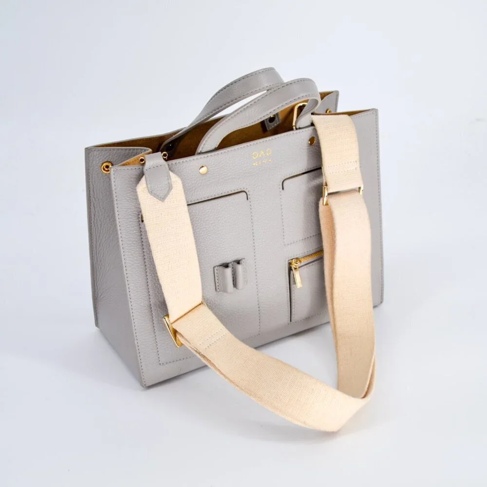OAD Mini Pocket Tote Cool Grey Pebble Leather Crossbody Shopper Bag
